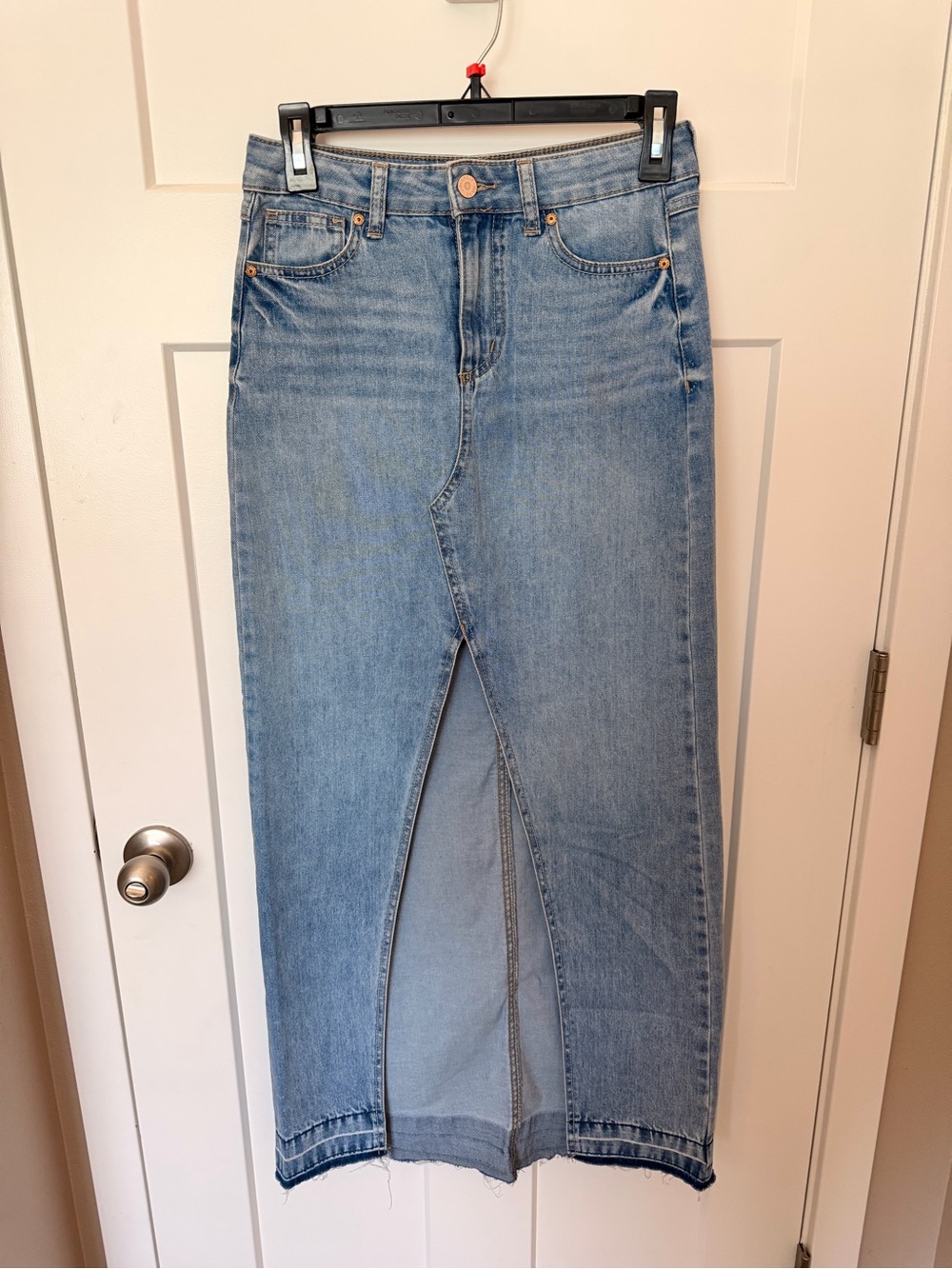 Denim Maxi Skirt with Front Slit